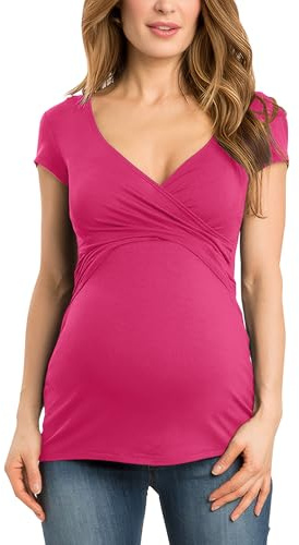 FEOYA Magliette da Allattamento Estate a Maniche Corte T-Shirt Casual Traspirante per Gravidanza e Post-Parto per Donne S