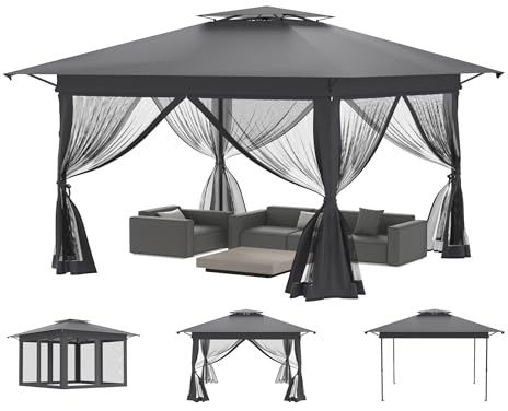 Aufun Gartenpavillon Pop Up Pavillon 4x4m Gartenzelt Partyzelt, Anthrazit