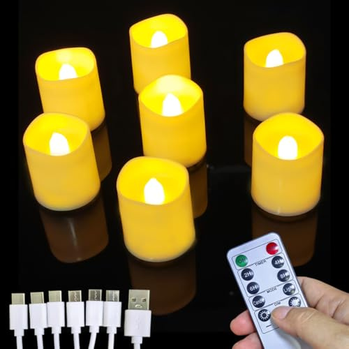 Jialian Wiederaufladbare Led Teelichter, 6 Stück Wiederaufladbare Kerzen Flackernd mit Fernbedienung und Timer,Elektrische LED Kerzen für Hochzeiten Partys Halloween Weihnachten Heimdekoration