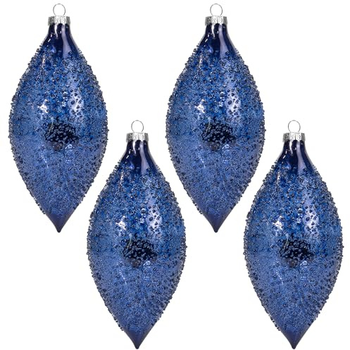 KI Store weihnachtskugeln blau Glas 4 Stücke Ornamente 14cm für Weihnachtsbaum Christbaumkugeln Glas Weihnachtsdekoration Kugeln (Blue Sugar)