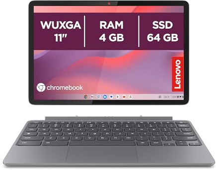 Lenovo Duet Chromebook 11” FHD+ (1920x1200), MediaTek Kompanio 838, RAM 4GB, Memoria 64GB, Schermo Touch, Chrome OS, Folio Stand e Tastiera inclusi, Compatibile con Microsoft 365