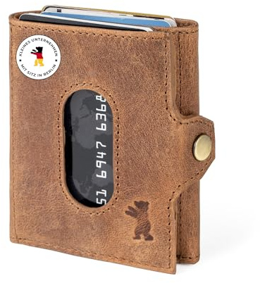 Berliner Bags Hamburg Cartera Mini de Cuero para Hombre con Monedero, RFID | Marrón Billetera De Cuero 8 Tarjetas Monedero Con Cremallera Correa Mano Soporte Bolígrafo Estilo Vintage Protección Nfc