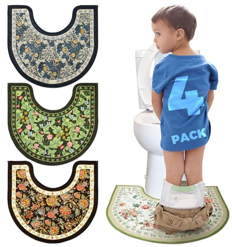 Enifine Washable Commode Potty Training Mats, Super Absorbent Reusable Toilet Training Rug for Kids, Leak-Proof & Non-Slip Adult Incontinence Toilet Mat, Bathroom Floor Protector Pads 4 Pack