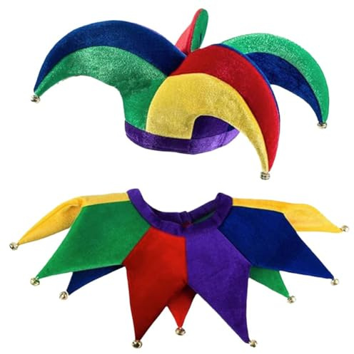 Muteitt Ensemble Chapeau Col De Bouffon, 2 Pièces, Costume De Bouffon Amusant pour Mardi Gras, Soirées Masquées, Halloween Cosplay. Accessoires