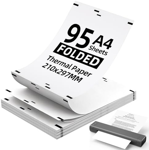 OSDUE Papel Termico Impresora A4, 95 Hojas Papel Térmico 297x210mm Resistente al Agua y al Aceite Secado Rápido sin BPA para Phomemo M08F, M832, M834, Q302 y Mayoría de Impresoras Térmicas (continuo)