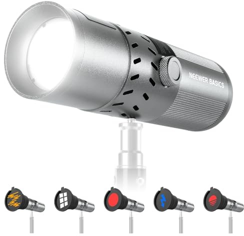 NEEWER Basics 20W RGB fotografisk ficklampa med 4 färger/20 GOBO-filter, inbyggt batteri på 49,95 Wh, 6300K CRI95+ bärbar LED-projektor för atmosfärsljus, videostudiobelysning, Fl20