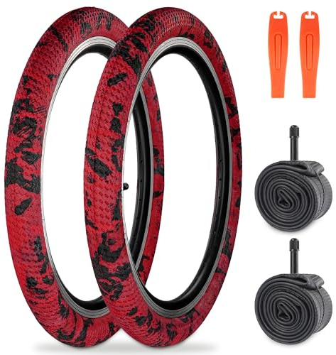 WEEROCK 20 tums cykeldäck 2-pack vikbara däck reservdäck med innerdäck 20 x 2,125 cykeldäck för BMX, MTB mountainbike, cykel (2 däck 2 slangar/röd/20 tum)