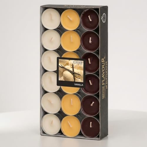 Ameisenkeks Velas aromáticas de vainilla – Juego de 36 unidades para momentos de bienestar, tiempo de combustión aprox. 4 horas, crema, vainilla y chocolate
