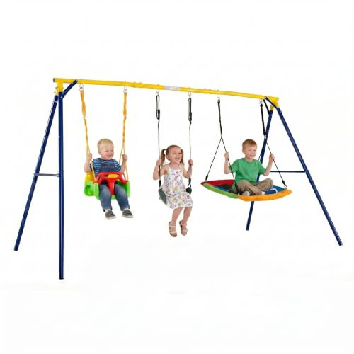 RELAX4LIFE Altalena da Giardino 3 in 1 con Nido d'Uccello, Seggiolino e Altalena Classica, Struttura a Forma di A con Corde Regolabili, Portata Massima 150 kg, Giochi da Esterno per Bambini e Adulti