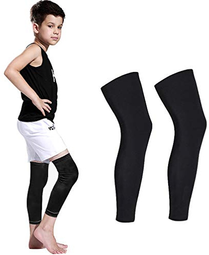 Luwint Gambali lunghi a compressione per bambini, comodi, antiscivolo, protezione UV, supporto per coscia e polpaccio, supporto per basket, corsa, ciclismo, 1 paio (nero, S)