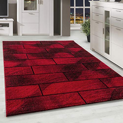 HomebyHome Teppich Wohnzimmer 120x170 cm Rot Wand Design - Schlafzimmer Teppich Kurzflor Extra Weich Pflegeleicht Teppiche für Küche Esszimmer Jugendzimmer Kinderzimmer - Carpet Living Room