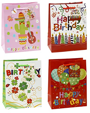 TSI Geschenktüten HAPPY BIRTHDAY, 12er Packung, Größe: Mittel (HxBxT 23 x 18 x 10 cm), Art. Nr. 83015