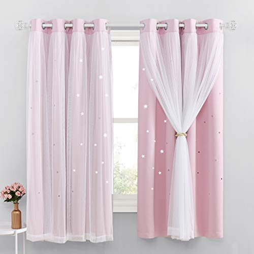 NICETOWN Blackout Curtains for Bedroom - Stars Cut Out Curtains for Kids Nursery Girls Living Room Thermal Curtains Drapery with Eyelet for Windows, 2 Panels, W52 x L63 Inch (132x160 cm), Pink