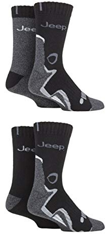 Jeep Mens Performance Boot Socks Cushioned, Ribbed Leg, Arch Support in Black/Navy/Charcoal 4 Pairs Black 6-11