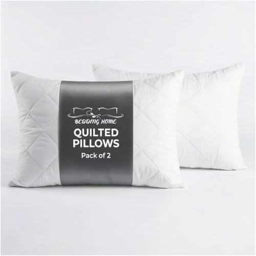 Bedding Home Medium Firm Quilted Pillows 2 Pack, Hollow Fiber Orthopedic Pillow, Anti Allergy Hotel Pillow, Shoulder Support Neck Pillows 2 Pack Hotel Quality