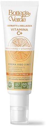 Bottega Verde - Vitamina C+, Crema Viso 3 in 1, 50 ml, Azione Idratante, Antiossidante e Uniformante, con Vitamina C, per Tutti i Tipi di Pelle