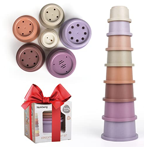 Norkbeng Stapelbecher ab 1 Jahr Baby, 8 Stück Kinder Stapelturm Badespielzeug Sandspielzeug Becher, Sicher Lernspielzeug, Montessori Stapelspiel Lernspielzeug Geschenk ab 6+ Monate Junge Mädchen
