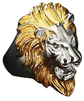 Lieson Edelstahl Ring für Männer, Partnerringe Männer Ring Silber Gold Löwe Gothic Ringe Herren Gr.62 (19.7)