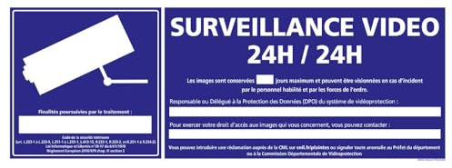 Signalétique.biz France - Panneau Information Surveillance Vidéo 24 h/24. G0325. Signalisation Information Sécurité personnalisable - 980 x 350 mm - Adhésif