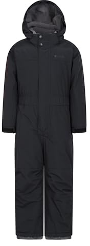 Mountain Warehouse Combinaison de Neige Cloud Kids - Combinaison de Neige Ajustable, Une pièce, Coutures étanches, Filles et garçons - pour la Pluie, Le Ski et l'hiver. Noir 9-10 Ans