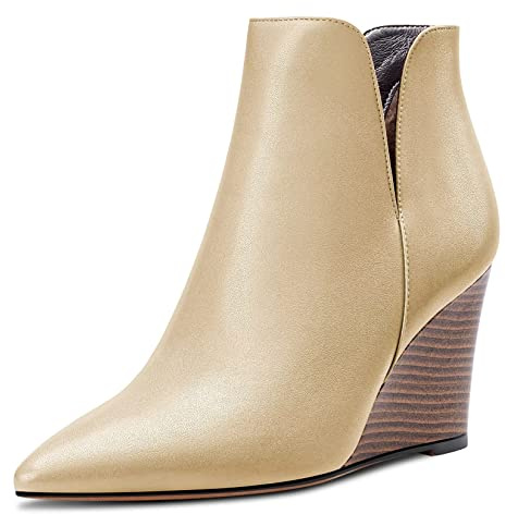 Saekcted Femmes Haut High Compensé Talon Heel Fermé Pointu Bout Bottines Two-Piece Classique Slip-on Chaussures Or 39 EU