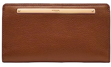 Fossil Damen Liza Leder Slim Bifold Wallet, Braun mit goldfarbenem Muster, Einheitsgröße