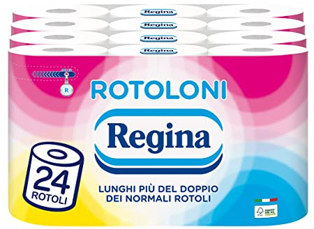 Regina Rouleaux - 24 Maxi Rouleaux de Papier Hygiénique, 500 Feuilles à 2 Voiles, Long Plus que Double que les Rouleaux Normales, Pack 50% Plastique Recyclé, Papier 100% Certifié FSC