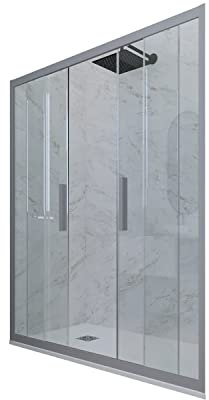 Puerta de ducha deslizante en nicho 170 CM de PVC Plata H 200 Vidrio Transparente mod. Glam