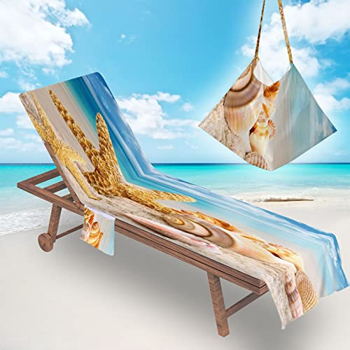 Surwin Urlaub Schonbezug Für Gartenliege Strandliegenauflage Frottee Liegenauflage Stuhl Strandtuch Sun Lounger Bezug mit Tasche Sporthandtuch für Garten Schwimmen Sommer (75x210cm,Seestern)