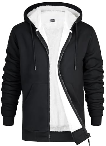 CityComfort Felpa Uomo con Cappuccio - Felpe Uomo con Zip Rivestite in Sherpa Caldo e Morbido - Felpa Invernale Uomo Taglie Forti M-3XL (Nero, L)