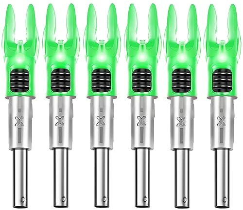 DEEPOWER X Lighted Nocks for Arrows .204”/.233”/.244”/.246” with ON/Off Switch 6-Pack with H, S, GT Bushings (Blue-6Pack)