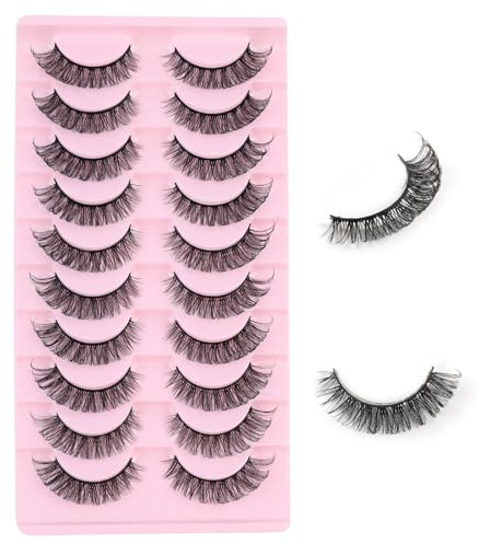 Kiusatig Ciglia Finte 10 Paia Volume Russo 3D Occhio di Gatto, Dieci Paia Ciglia Fluffy Russian Strip Lashes, Ciglia Finte Cat Eye Fatte a Mano(SJ22)