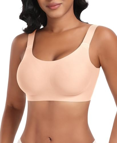 Ganado Sujetadores Mujer sin Aros Sujetador con Relleno Push up Básicos Bralette Cuello en U (Claro,L)