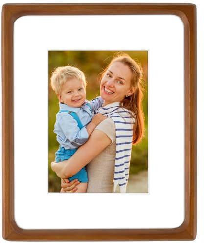 Golden State Art 8x10 Picture Frames - Brown Solid Wood with Glass, Rounded Corner 8 x 10 Picture Frame Matted to 5x7 Photos - Wall or Tabletop Decor Display