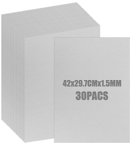 GBACHOOSE 30 Piezas Carton Piedra 1,5 mm, Cartulina A3 Gris 29,7 x 42 cm, Carton Pluma A3 Rígido para Encuadernación, Maquetas, Scrapbooking y Manualidades