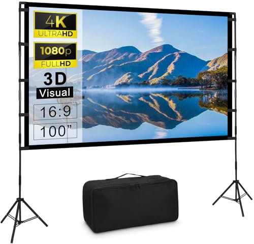Beamer Leinwand Mit Stativ, 100 Zoll Projektor Tragbare Outdoor Kino, Faltenfrei 16:9 HD Rear Front Garten Projektion Mit Tragetasche Für Camping Home Party Theater Nächte