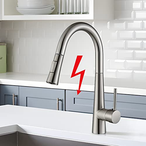 Llffssdg Robinet de cuisine haute pression avec douchette extensible – Robinet d'évier pivotant à 360° en acier inoxydable, 2 fonctions de pulvérisation, installation facile