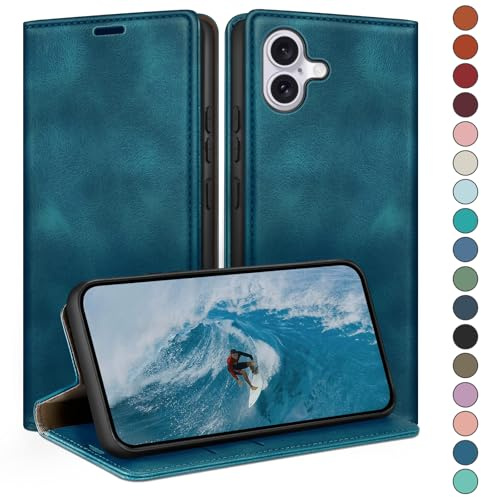 HUOUH for iPhone 16 6.1 Wallet case with RFID Blocking PU Leather,Flip Folio Book covers,Credit Card Holder Shockproof Phone case Women Men for Apple 16 case Teal