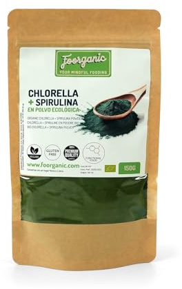 Espirulina + Chlorella Écológica en Polvo Foorganic Pack 150 gramos Superalimento en Polvo | Sin Aditivos | Producido en España | Vegano | Gluten Free | Energía y Vitalidad | Detox