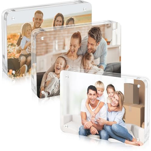 lalago 3pcs 6x9cm Cadres Photo en Acrylique à Coins Arrondis avec Magnétique, Double Face Sans Cadre de Bureau, Encadrement Photo Transparent pour Instax Mini Papier photo Afficher des Photos