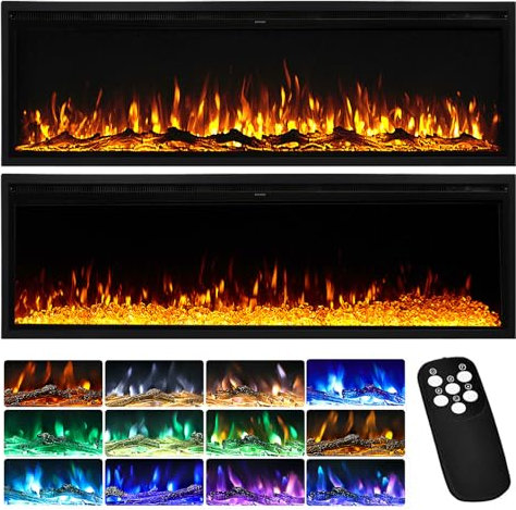 INMOZATA Electric Fire 73inch/186cm Wall Mounted/Recessed/Freestanding Electric Fireplace with Remote Control, 12 Colour Flame Effect Media Wall Fireplace, Crystal & Log Set, 900W&1800W(73/185cm)