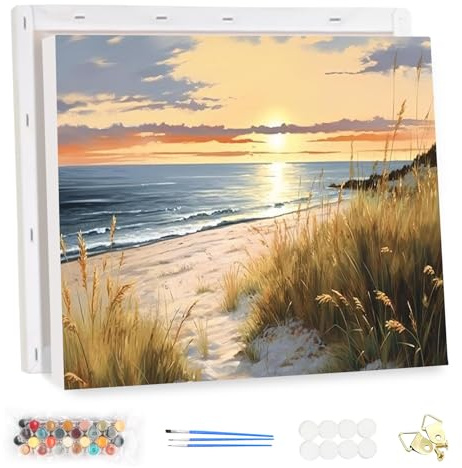 MEIYUDA Pintar por Numeros Adultos con Marco Paisaje, Seaside DIY Painting by Numbers Kits Cuadros por Numeros, Pintura de Bricolaje Sobre Lienzo con Pinceles Decoración para el Hogar 40x30cm