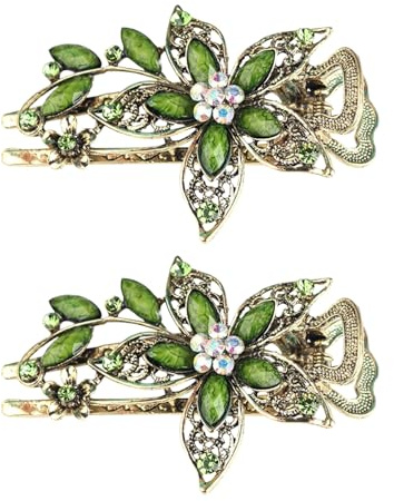 2 Flores Centrilla De Pelo, Exquisitos Accesorios Para El Cabello De Moda, Pinza Para El Cabello De Cristal De Las Mujeres, Linces De Cabello Verde, Clip De Decoración Peinado