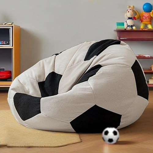 Soccer Bean Bag Cover (Filler Not Included)Childrens Bean Bag Seat Recliner Bedroom Furniture Sports Organizing Plush Toys For Girls And Boys Unpadded Seat Cushion Cover Gaming Chair Indoor(100cm)