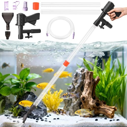 Rodison Limpiador de grava de acuario y cambiador de agua, aspiradora 4 en 1 con control de flujo de agua, kit de limpieza de acuario para mantenimiento de tanques