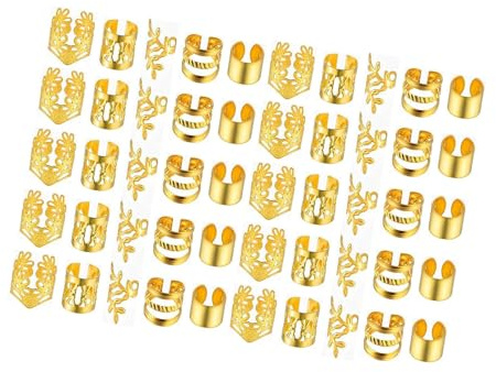 LeeQinersw Fermagli per trecce, gioielli per capelli, fermagli per capelli, anelli per festival e carnevale, Oro 50pz