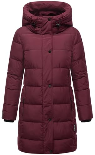 MARIKOO Manteau d'hiver pour femme, long manteau matelassé chaud avec capuche et col haut Karumikoo XVI Taille XS-5XL', vin, S