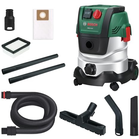 Bosch Corded Vacuum Cleaner PAS20-220P (Extension Pipes (Plastic), Suction Hose 2.2 m, Handle/Elbow Pipe, Floor and Crevice nozzles, Fleece Bag (Uni), Flat Pleated Filter, UniversalAdapter)