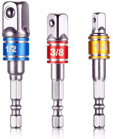 CIGOTU Impact Grade Socket Adapter/Extension Set Turns Power Drill Into High Speed Nut Driver,1/4-Inch Hex Shank to Drive for Adapters to Use with Drill Chucks, Sizes 1/4 3/8 1/2, Cr-V, 3-Piece
