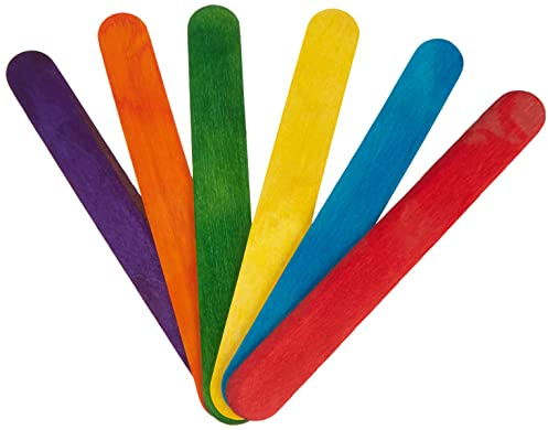 Glorex - Juego de 6 maderas para manualidades (madera de abedul, en forma de palillos de hielo), Lacado multicolor., 15 cm